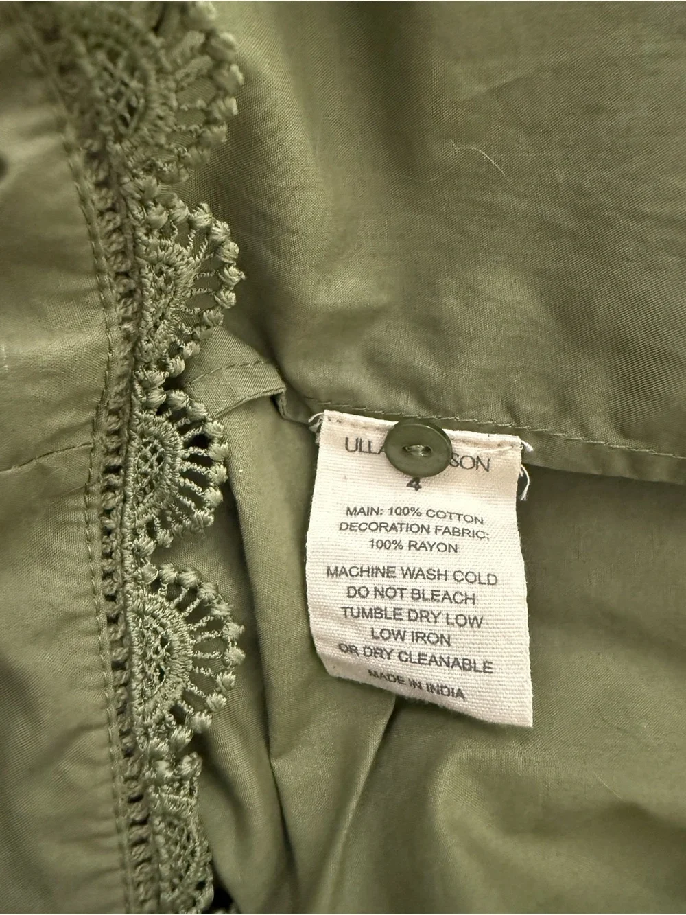 NWT Ulla Johnson Dylan Pintuck Peasant Blouse in Olive Green Size 4